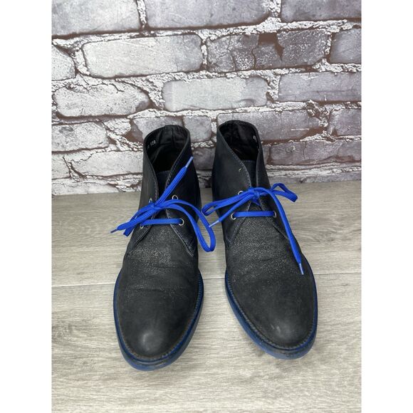 Donald J Pliner ELIO Black Leather Blue Pebble Lace Chukka Ankle Boots Men 9M/42 - Picture 1 of 16
